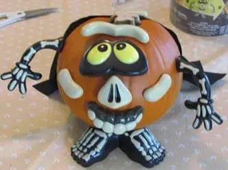 Easy No-Carve Skelton pumpkin with push-pins