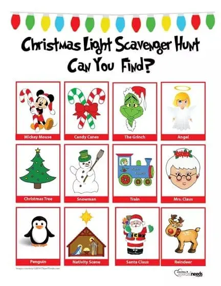 Christmas Light Scavenger Hunt Visual Printable Download
