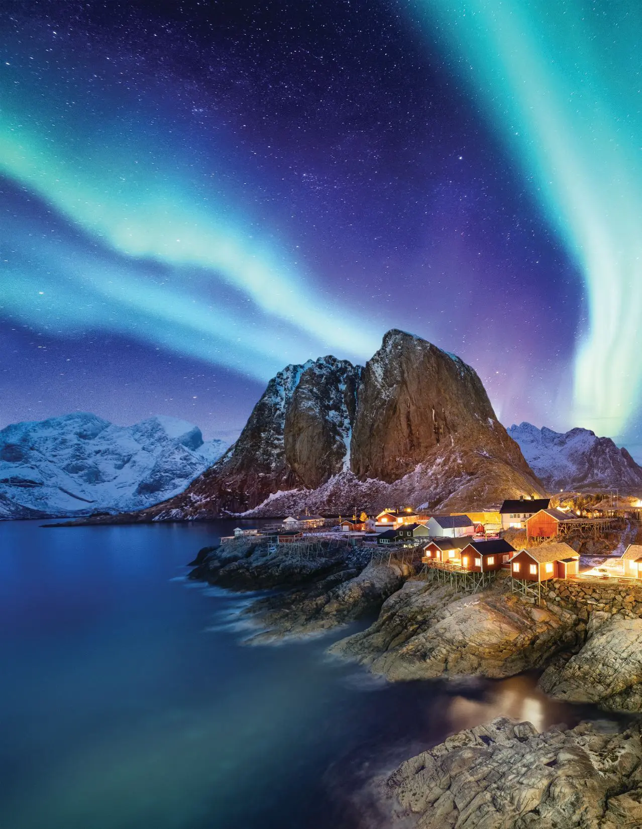 Aurora Borealis over Reine, Lofoten Islands, Norway