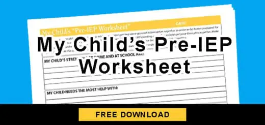 My Childs Pre-IEP Worksheet