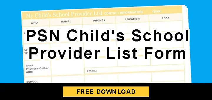 PSN Childs School Provider List Form