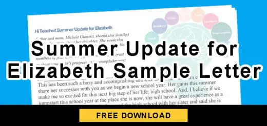 Summer Update for Elizabeth Sample Letter