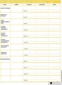 PSN Child's School Provider List Form