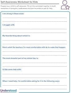 Self-Awareness Worksheet For Kids